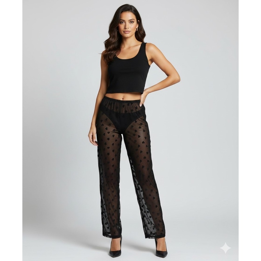 New SKIMS Womens Velvet Hearts Pants L Large Black Velvet Lounge Onyx